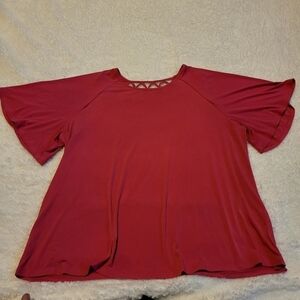 AVENUE VIP Knits Plus Hot Pink Lattice Back Wrap Blouse Stretch 18/20 or 2X